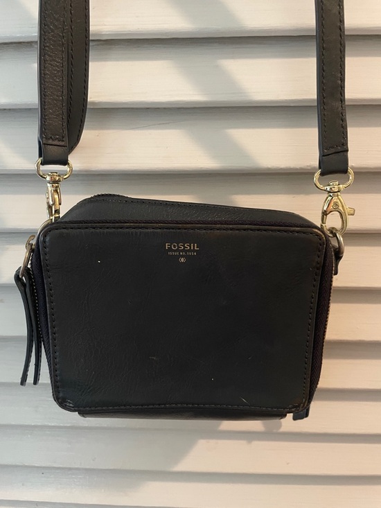 Fossil Handbags - Fossil Dark Navy Leather Compact Crossbody with Gold Hardware